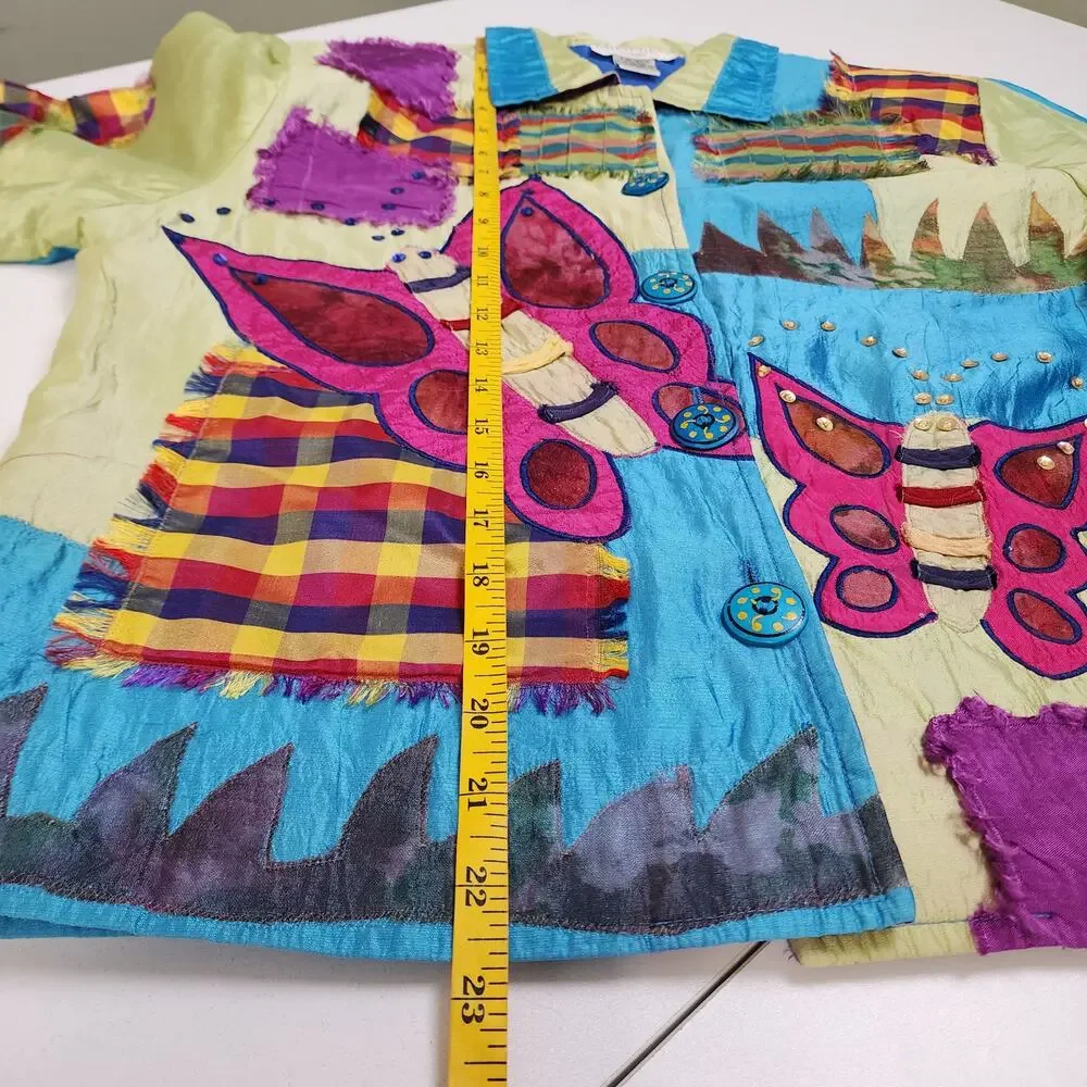 Minnie's‎ Closet Womens Vintage Silk Patchwork Jacket Medium Colorful Butterfly